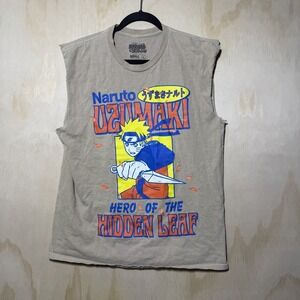 Naruto Uzumaki Shirt Mens Large Anime‎ Sleeveless Cut Off Graphic Tee Beige